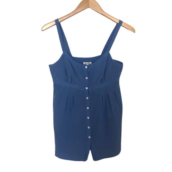 Walter Women's 100% Silk Button Down Blue Top Sz 2 - Picture 1 of 4